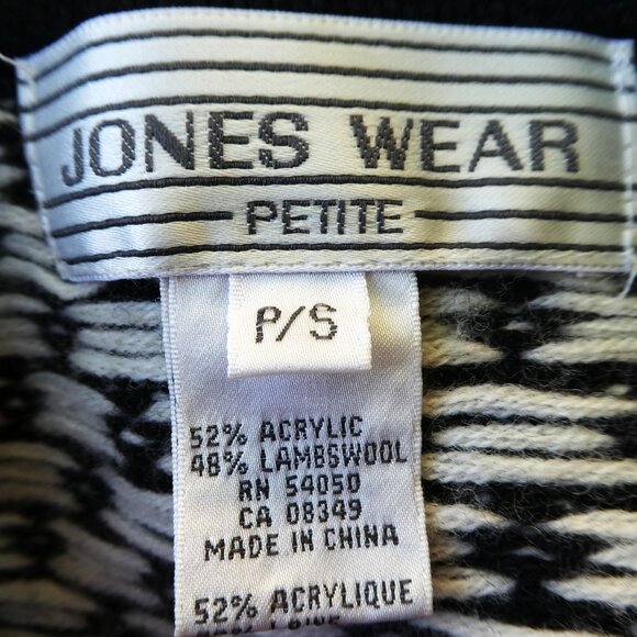 LaMBSWooL Vintage 90s Jones Wear Petite Full Zip Fair Isle Border Birdseye - Picture 6 of 8